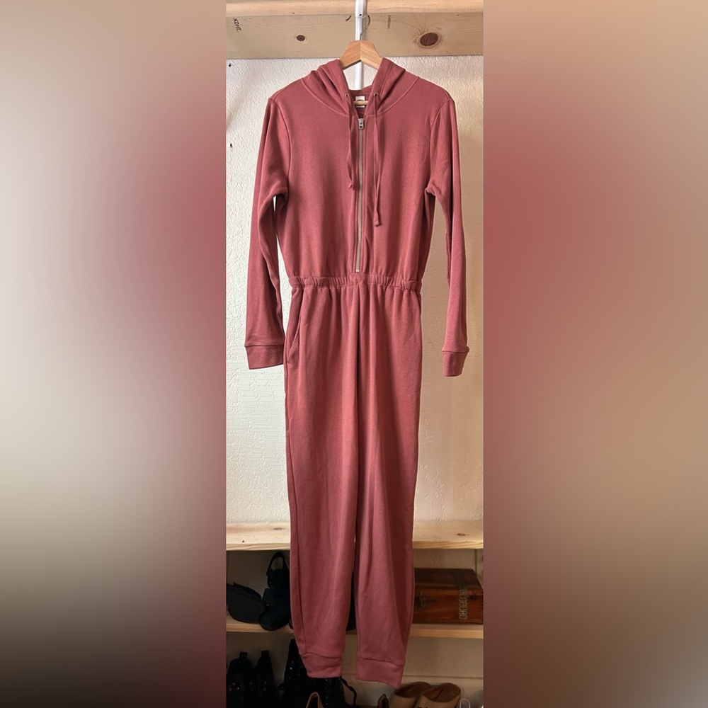 Old Navy Salmon Pink Hoodie Jumpsuit with Zipper